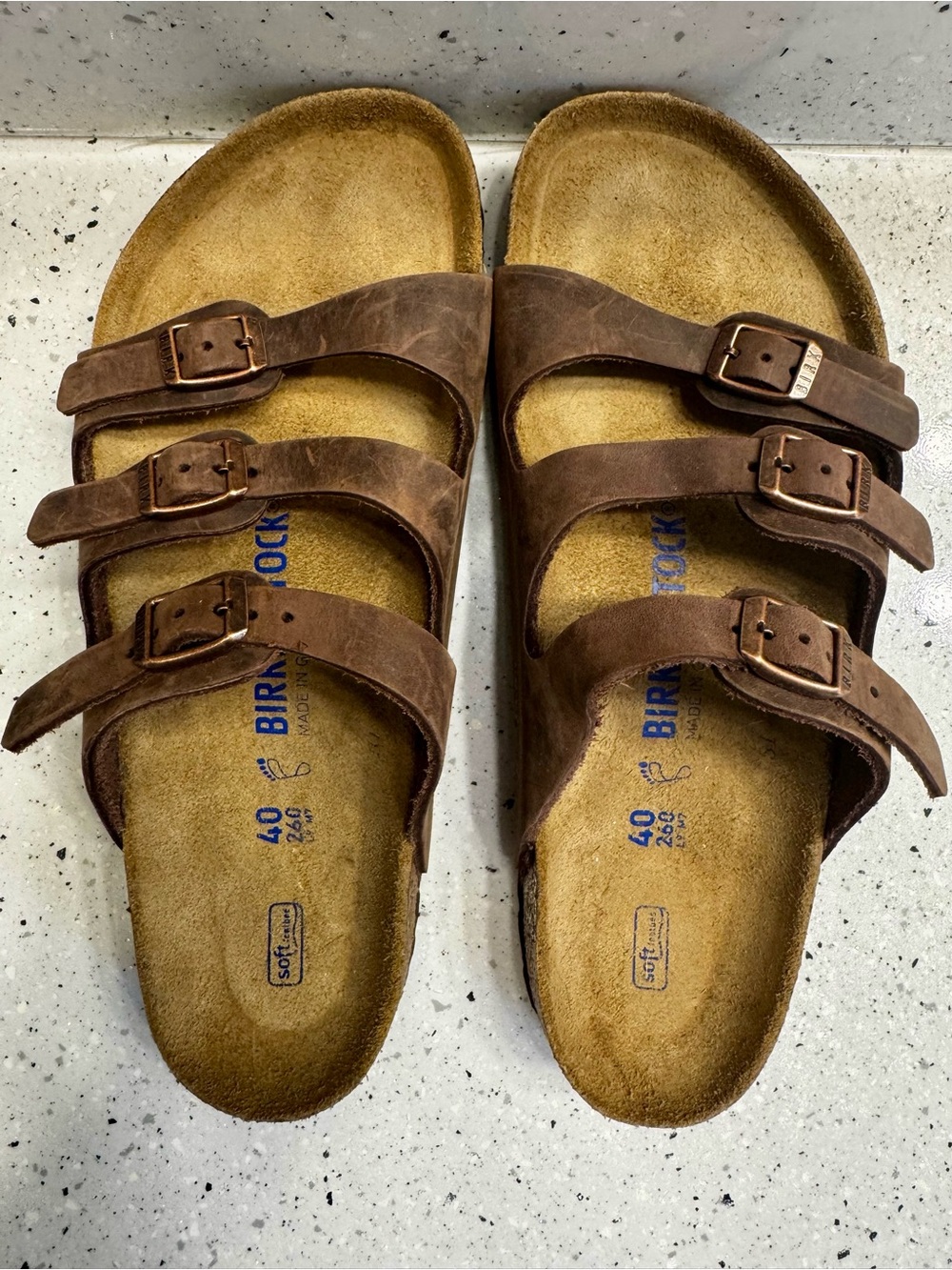 NEW Birkenstock Brown Leather Triple-Strap Sandals with Copper Buckles - Picture 3 of 8